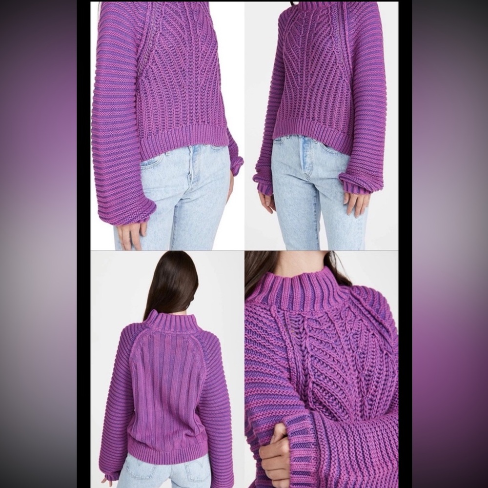 Free People Sweetheart Sweater Mock Neck Ribbed Knit Chunky Purple Orchid XS